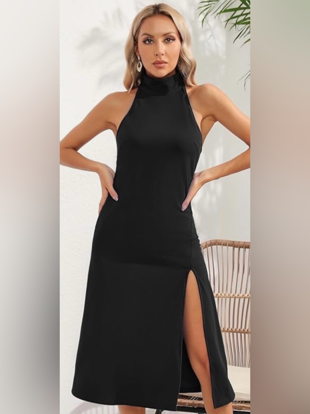 ALENDA DANMOS Women's Sleeveless Bodycon Halter High Neck Dress, Large, NWT